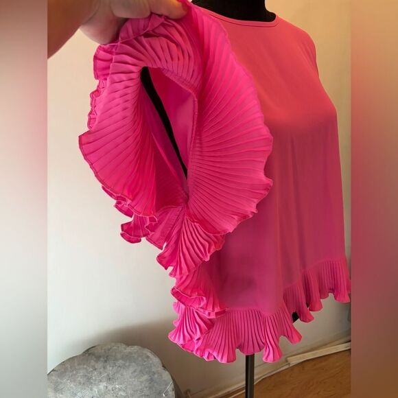 NWT EDWARD ACHOUR PARIS Fuchsia  RUFFLE BLOUSE sz 42/10 US - Picture 3 of 9
